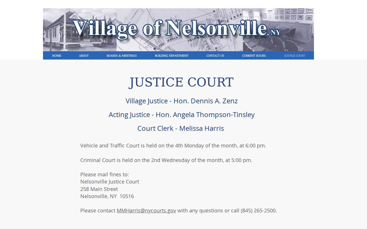 Nelsonville criminal history records at the official Justice Court page