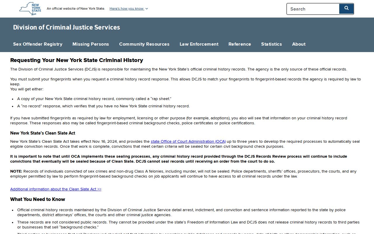 Putnam County criminal history self-review instructions from DCJS