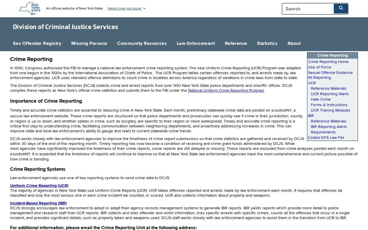 DCJS crime reporting data for Putnam County criminal records