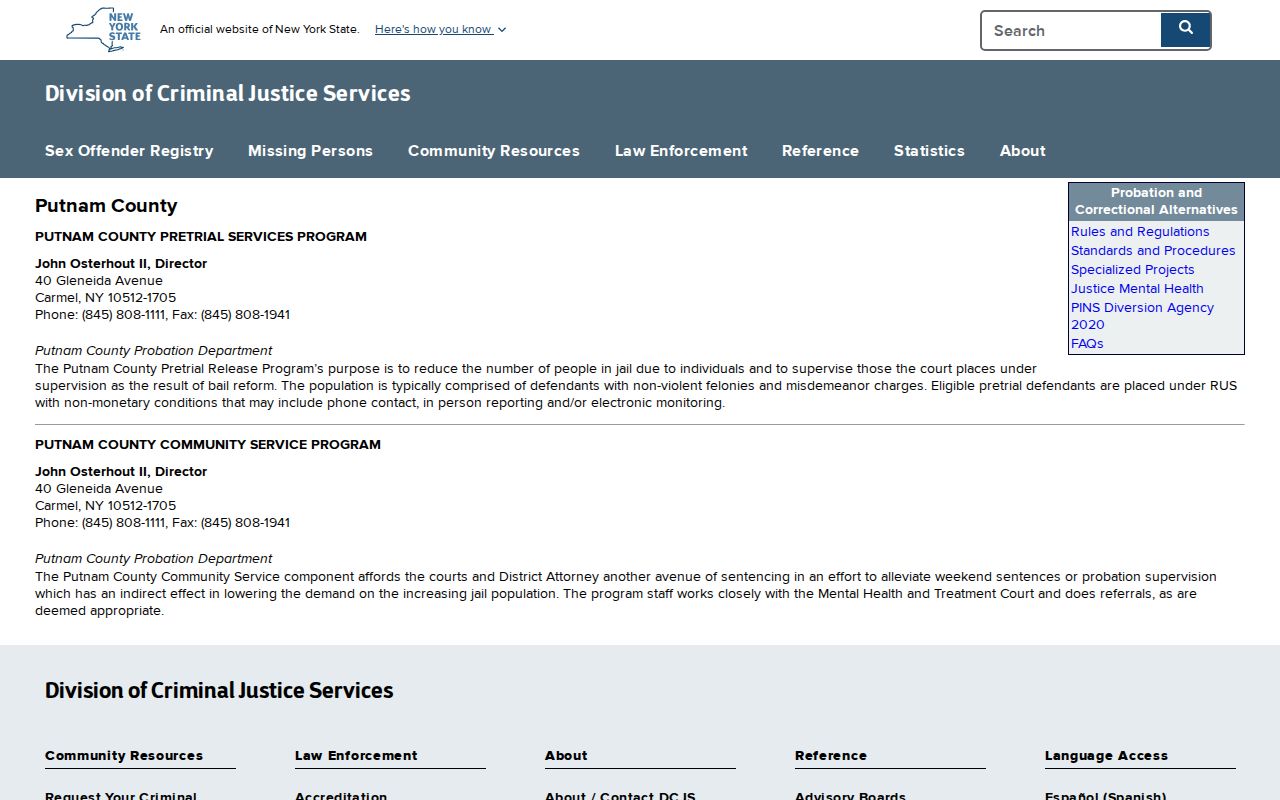 Putnam County criminal case pretrial and community service programs