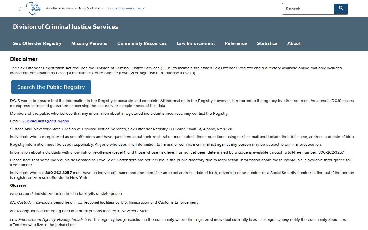 Putnam County sex offender registry accuracy and coverage disclaimer